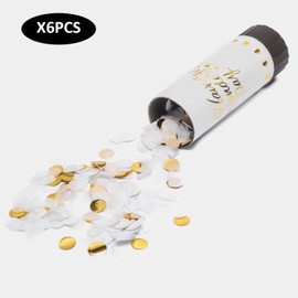 Pack of 6 Confetti Cannons, Wedding Cone Confetti, White Greeting, Confetti Canons, Biodegradable Confetti Cannons, Wedding, Graduation, New Year Confetti (White)