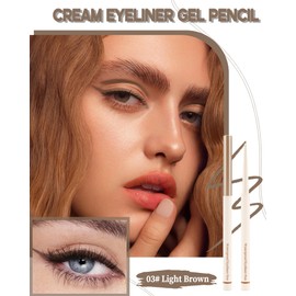 Light Brown Eyeliner Gel Pencil, Waterline Eyeliner Waterproof Smudge Proof, Ultra-Fine Tip, Matte Gel Cream Smooth Texture, Quick-Drying Long-Lasting, High Pigmented Eye Liner Pen Makeup for Women-03