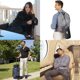 BlueHills Travel Blanket Pillow Rolled Premium Soft Plush Airplane Throw Traveling Accessories Gifts Compact in a Bag 70 X 48 inches Long Plane Flight Portable Lightweight Black R05