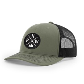 Alterd Industries Pacific Northwest Gifts - PNW Snapback Hat Embroidered Patch Trucker Hats for Men and Women Outdoor Lifestyle Camping Hiking Trails Baseball Cap (Loden/Black, PNW Crossroads Emb)