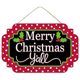 Merry Christmas Y'all Wooden Sign - 12.5" x 8", Red, Green, Black and White, Christmas Home Decor, Kitchen, Yard, Front Door Decoration, Patio, Classroom, Office, Daycare, Christmas Tree Lot