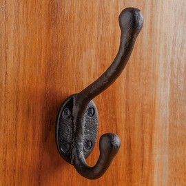 Renovator's Supply Double Coat Hook Rustic Antique Wrought Iron Design Hardware Included