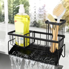 Organizador para Fregadero EUARD con Portacepillo Alto Material Antioxidable de Acero Inoxidable, Organizador para Jabón y Accesorios de Cocina, Decoración para la Cocina（Negro）