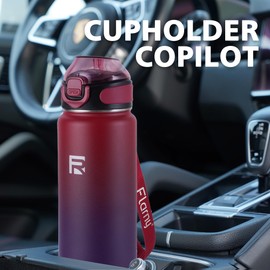 Flarny 32 oz Insulated Water Bottle with Straw, Stainless Steel Metal Thermos Bottles, Durable Non-Slip Gradient Bottle with Strap for Sports and Travel, Leak Proof (Red Blue)