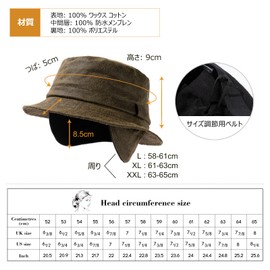 TOP-EX Large Size Bucket Hat, L, XL, 2XL, Stylish, Sun Hat, Men's, Hat, Autumn/Winter, Earmuffs, Wide Brim Hat, UV Protection, Outdoor Activities, Cycling, Climbing, Fishing, Army Green (with