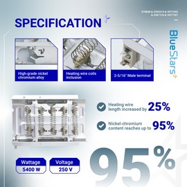 BlueStars 279838 W10724237 Dryer Heating Element - For Whirlpool Roper Amana Admiral Kenmore 70 80 Series Model 110 Dryer NED4655EW1 MEDX655DW1 MEDC215EW1 WED4815EW1 RED4516FW0 AED4675YQ1 3403585