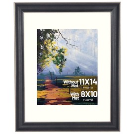 Golden State Art, 11x14 Photo Frame with Mat for Pictures 8x10 and Real Glass (Silver-Beige with Black-Dark Brown Inner Panel & Pewter Panel with Ivory Color Mat, 1.25 Inch Frame Border)