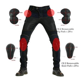 LOMENG Summer Motorcycle Pants Breathable Motorbike Motocross Cycling Jeans with CE Knee Hip Removable Armored for Men Black1 2XL