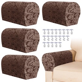 Armrest Chair Covers, Set of 4 Stretch Armchair Couch Armchair Covers for Arms Sofa, Anti-Slip Spandex Polyester Sofa Chair Arm Caps for Furniture Protector, Chairs, Sofas, Recliner(Dark Brown)