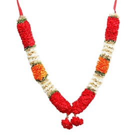 Artificial Large Mala Flower Ribbon Garland Haar Mala for Idol-Mala for God Pooja Sringar Articles Ornament for Multipurpose Indian Traditional Cultural Festival Decor(Size:-16")(Red,Orange)