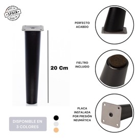 MOBILIARIOCLICHI 4 x Beech Wood Legs with Mounting Plate, Set of 4 Furniture Legs, 8,10,12,15,20 cm High, Straight Tapered Wooden Legs (4 Pieces, 20 cm, Black)