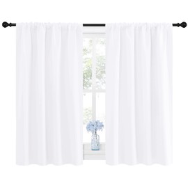 NICETOWN Room Darkening Curtains for Kitchen - Short Bedroom Thermal Insulated Rod Pockets Blackout Panels (42 x 45 Inches, Pure White, 2-Panel)