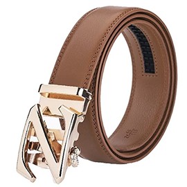 FleurUneffe Gold Z Belt Can Be Cut, Adjustable Size, No Holes, Auto-Lock Belt, Men's, Genuine Leather, Stylish, Casual, Gentleman, Business, Golf, White, Red, Navy, Black, Brown, Brown, Z Gold Yellow