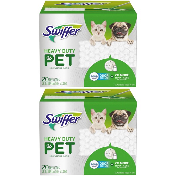 Swiffer - Recambio de pa o seco resistente para mascotas con defensa de olores Febreze, 20 unidades (paquete de 2)