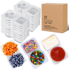 Ajoblancon 20 sets Reusable Snack Containers 2 Compartment Condiment Container With Lids for Refrigeration Sauce,Salad Dressing,Portion Control,Outdoor Takeaway,Travel