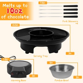 Electric Fondue Pot Set for Chocolate and Cheese Chocolate Fondue Kit with Dipping Forks, Temperature Control, 9-ounce Detachable Bowl, for Chocolate Melts Cheese Melts (Black)