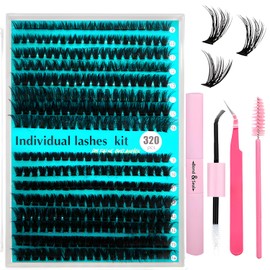 MOTIBACK Wimpern Extensions 320Pcs Lash Extensions Set Cluster Lashes 60D+80D Einzelne Wimpern mit Lash Bond and Seal Wimpern Pinzette Bürste, 9-16mm Wimpernverlängerung Set