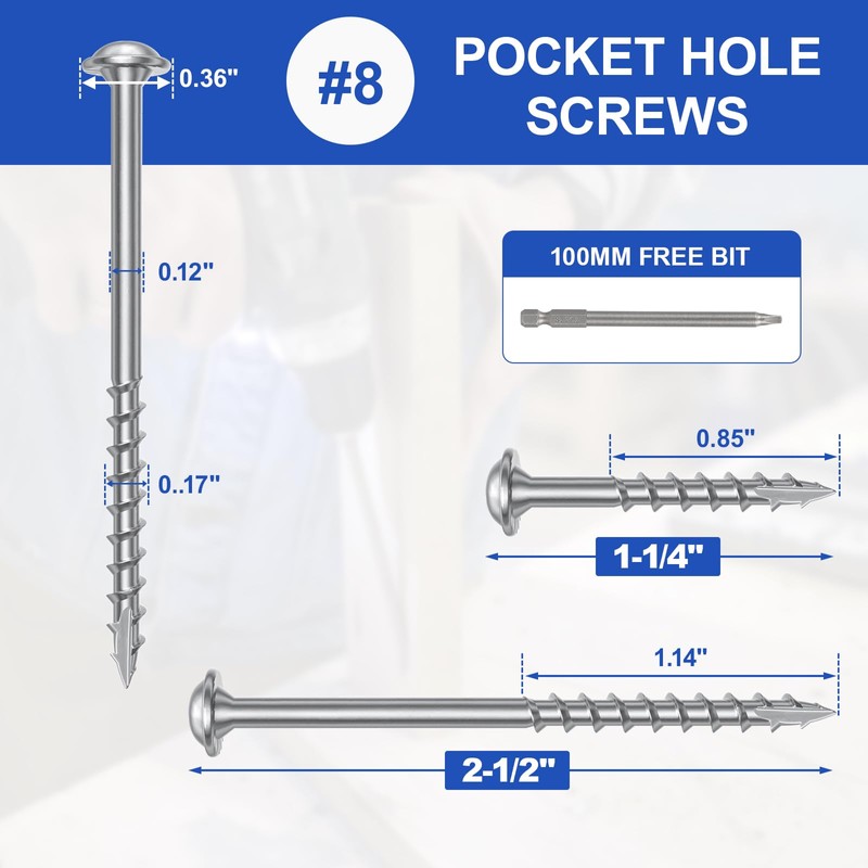 #8 Pocket Hole Screws 1-1/4 Inch, 640Pcs Coarse Thread Wood
