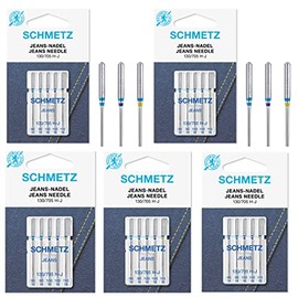 Schmetz 25 Jeans / Denim Sewing Machine Needles, Assorted Mixed Sizes 90/14, 100/16 & 110/18, Flat Shank 130/705 H-J