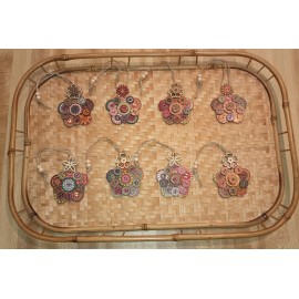 One-eyed Cat Company Boho Christmas Ornament Wooden Button Flower Handcrafted Jute Bead