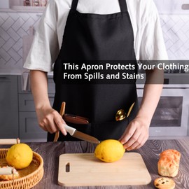Luxiremi Aprons for Women Men, Professional Adjustable Black Apron, Aprons for Cooking, Kitchen Apron for Home Kitchen Restaurant Coffee House Baking Gardening BBQ