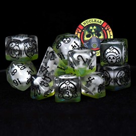 King of Crits Nuclear Fallout 11 Dice Set | Glow in The Dark Radiation Wasteland Themed Polyhedral Dice Set | 3D Printed Mushroom Clouds and Geiger Counters DND MTG Tabletop Board Game Dice