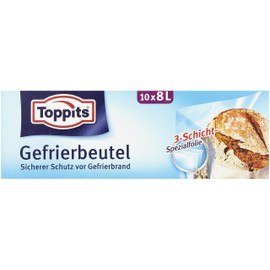 Toppits Freezer Bags (Pack of 8 Litres, Stand Base, Clear (Pack of 10)