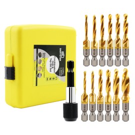 Combination Drill and Tap Bit Set,Titanium Coated Tapping Bit Tool 13pcs SAE/Metric Screw tap Drill bit for Drilling Tapping, Countersinking,with Quick Change Adapter