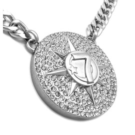 GWOOD Star 7 Moon Silver Color Pendant with 18 Inch Cuban Necklace