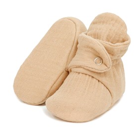 Ella Bonna Muslin Baby Booties 6-12 Months Slipper Toddler Shoes, Infant Baby Girl Booties, Baby Boy Slipper Socks, Beige