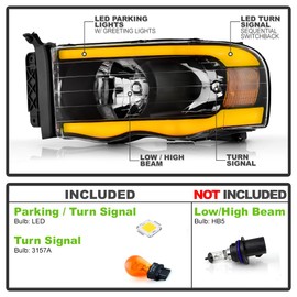 KEEKPO - For 2002-2005 Dodge Ram 1500 2500 3500 Upgrade LED Tube w/Switchback Sequential Headlights Headlamps Left+Right
