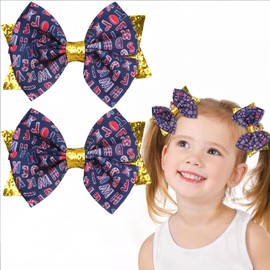 HIFANMM 2Pcs School Bow Hair Clips for Girls Letter Hair Accessories Shiny Gold Glitter Bow Hairpins Litter Girls Alligator Hair Barrettes for Back to School Students Toddlers Kids Outfit