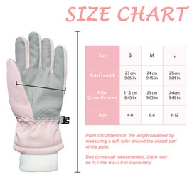 lifwimner Children's Winter Ski Gloves for Boys Girls Waterproof Windproof Winter Gloves for Snowboarding Skiing Outdoor Sports (Pink, L)