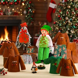 Poen 16 Pcs Christmas Doll Accessories Set Christmas Doll Clothes Include Xmas Skirt Vest Apron Hats Elk Gingerbread Clothing Holiday Mini Outfits for Boys Girls Doll Decorations