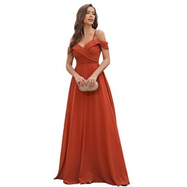 UNITHORSE Cold Shoulder Ruched Floor Length Chiffon Bridesmaid Dress Elegant Evening Gowns Prom Dress Formal Dresses XL Burnt Orange
