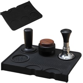 Espresso Tamping Mat Silicone Coffee Tamper Mat with Corner Design, Heat Resistant Non-Slip Coffee Station Pad (Black, Large)