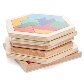 Yopay 6 Pack Wooden Tangrams Puzzles for Kids, 6 Styles Brain Teaser Hexagon Puzzle Block Geometric Shapes Jigsaw 3D Logic IQ Game