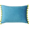 Paoletti Fiesta Teal Blue Velvet Pom Pom Rectangle Cushion Cover