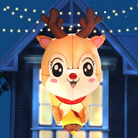 DearSun - Pequeño ciervo inflable de Navidad de 90 cm con luces LED incorporadas que salen de la ventana, inflable de Navidad, decoración interior al aire libre, linda decoración de patio de fiesta (cervatillo que se sale por la ventana)