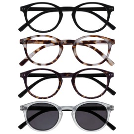 OPULIZE Zen 4 Pack Reading Glasses With Sun Reader Black Brown Crystal Small Mens Womens RRRS24-11T2C +2.00