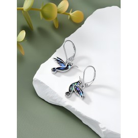 Shusukue Hummingbird Earrings 925 Sterling Silver Abalone Shell Bird Dangle Earrings Hummingbird Jewelry Gifts for Women (Style 1)
