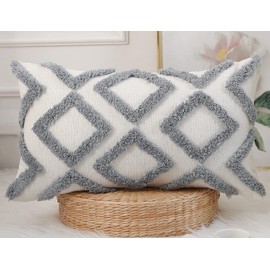 NUYECY Diamond Pattern Long Pillow Covers 14 x 24,Plush Chenille Decorative Long Lumbar Pillow Case Pillow Covers Cushion Case for Sofa Couch Bed Livingroom Farmhouse,Modern Boho,Grey