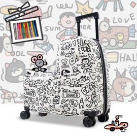 Fridtrip 22 Inch Children's Ride On Luggage With Safety Belt, Waterproof Spinner Wheels and Cover (Paint Color)
