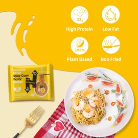 Hethstia Protein Ramen Spicy Curry Flavor, 6-Pack Instant Noodle Soup, 32g Plant-Based Protein, Vegan, Low Fat, Non-GMO, Healthy High Protein Ramen Meal