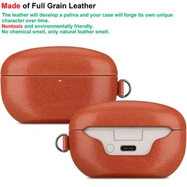 Sony WF-1000XM5 Case, [Full grain leather] brown with carabiner