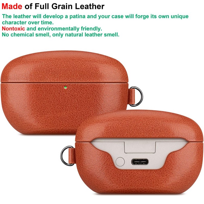 Sony WF-1000XM5 Case, [Full grain leather] brown with carabiner