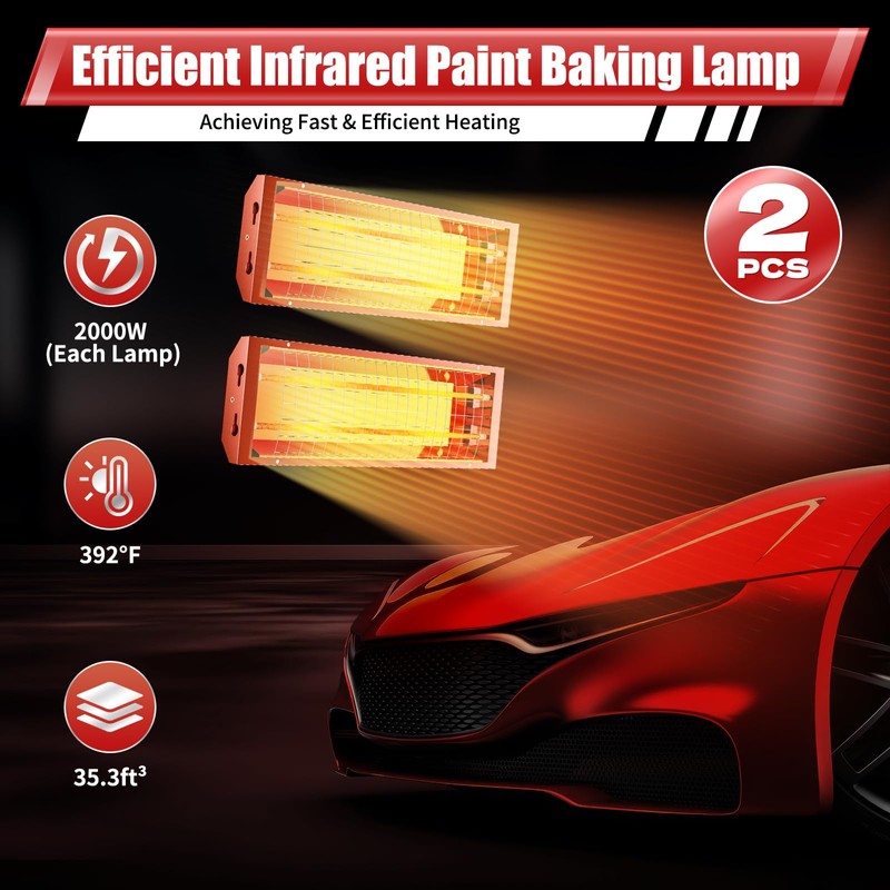 SanBouSi 2000W Infrared Paint Curing Baking Lamp Heat Lamp Paint