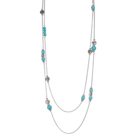 BULINLIN Layered Silver Long Necklace for Women Natural Stones Beaded Pearl Necklace Costume Silver Jewellry Mothers Day Gifts for Her(Turquoise)