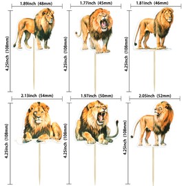 Ephlyn - Juego de 36 piezas de decoración de magdalenas de león, para magdalenas, magdalenas de animales, decoración de cumpleaños de león, decoración para cumpleaños, fiesta temática de animales,