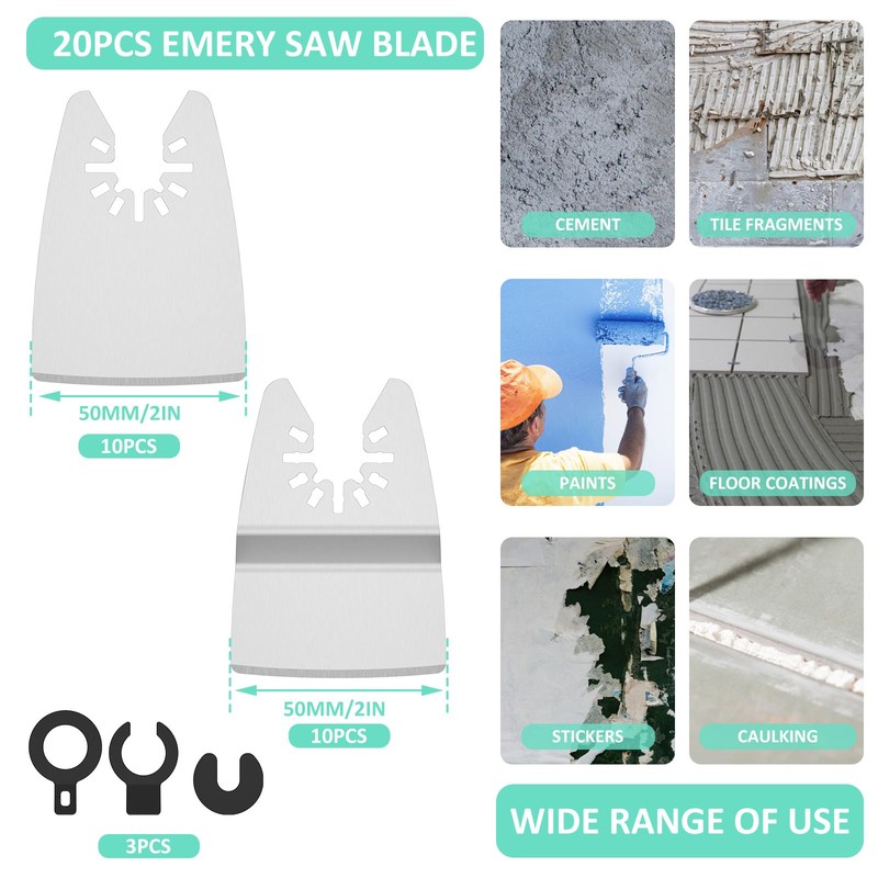 20 Pcs Oscillating Tool Scraper Blades Set, Stainless Steel Flexible